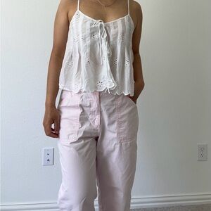 American Eagle White Eyelet Tie-Front Top